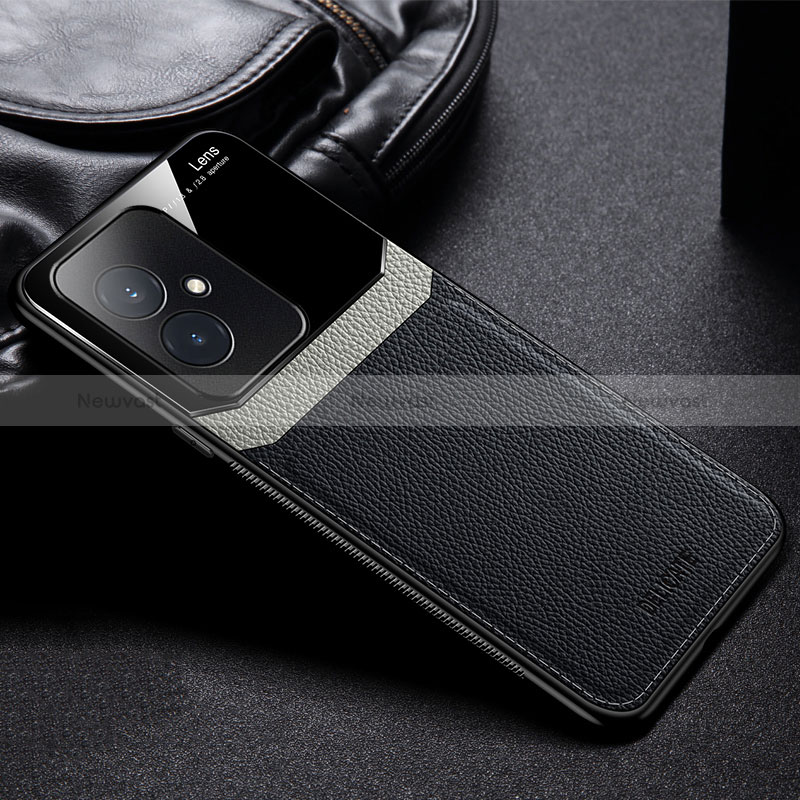 Soft Silicone Gel Leather Snap On Case Cover FL1 for Huawei Honor 100 5G Black