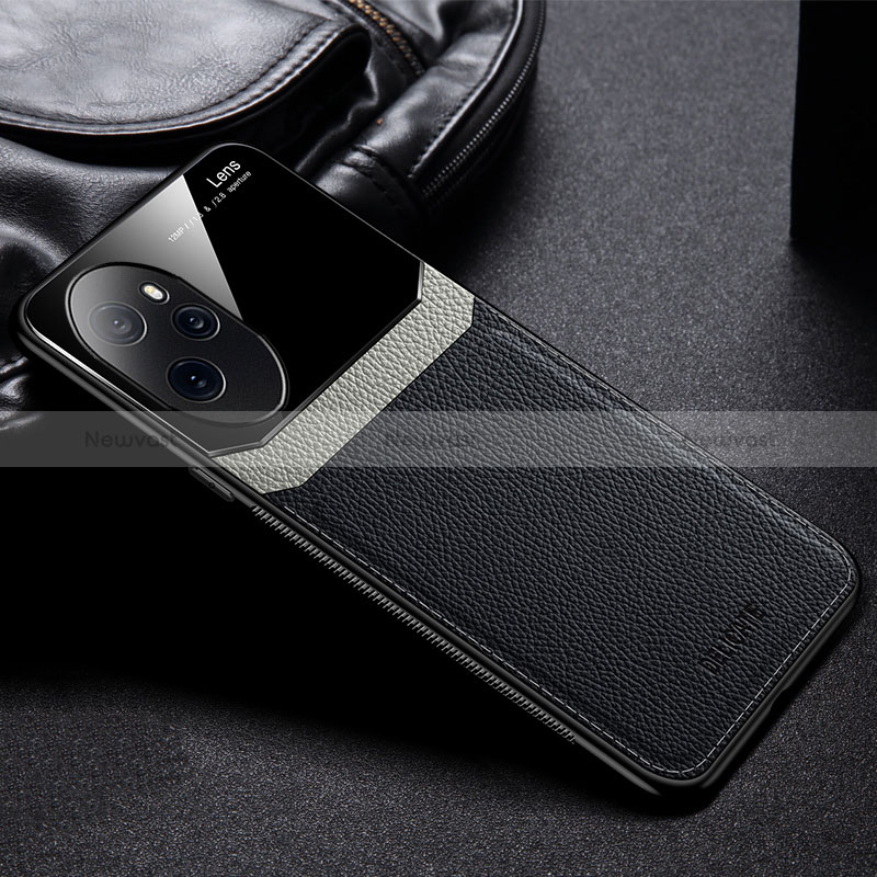 Soft Silicone Gel Leather Snap On Case Cover FL1 for Huawei Honor 100 Pro 5G Black