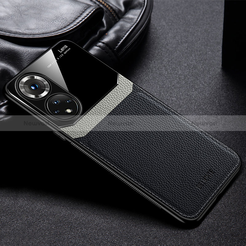 Soft Silicone Gel Leather Snap On Case Cover FL1 for Huawei Honor 50 Pro 5G Black