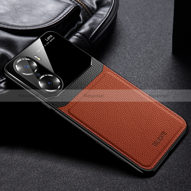 Soft Silicone Gel Leather Snap On Case Cover FL1 for Huawei Honor 60 5G Brown