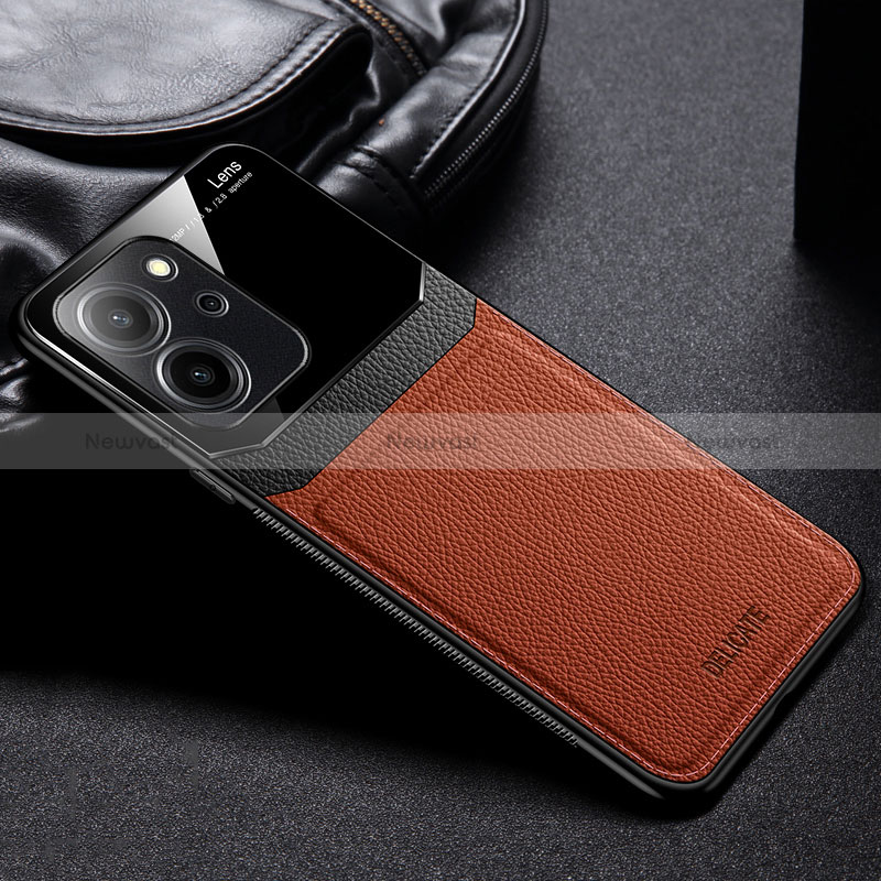 Soft Silicone Gel Leather Snap On Case Cover FL1 for Huawei Honor 80 SE 5G Brown