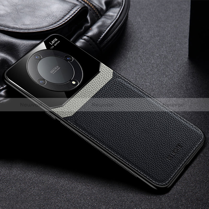 Soft Silicone Gel Leather Snap On Case Cover FL1 for Huawei Honor Magic5 Lite 5G Black