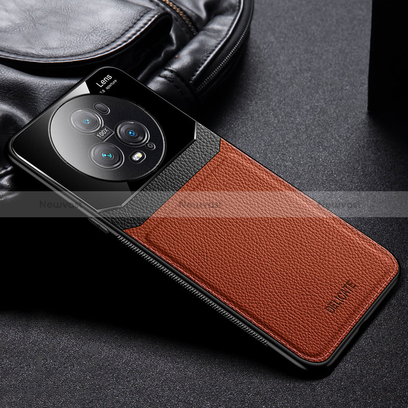 Soft Silicone Gel Leather Snap On Case Cover FL1 for Huawei Honor Magic5 Pro 5G Brown