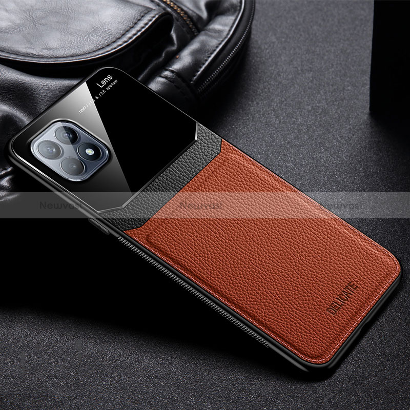 Soft Silicone Gel Leather Snap On Case Cover FL1 for Huawei Honor X30i Brown