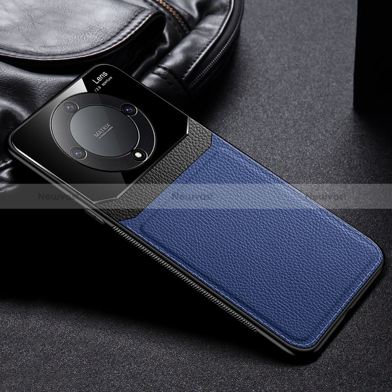 Soft Silicone Gel Leather Snap On Case Cover FL1 for Huawei Honor X9a 5G Blue