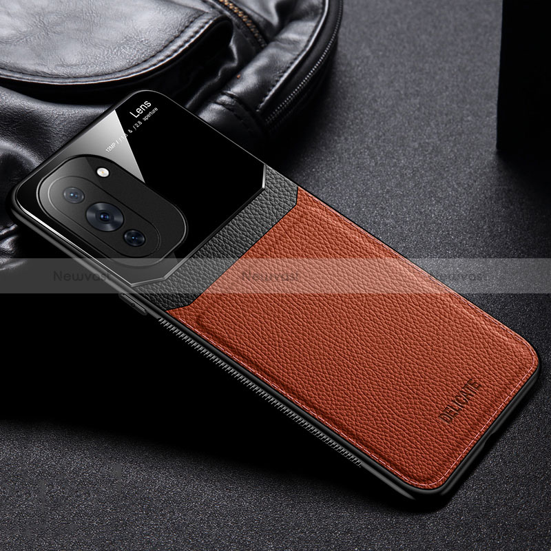 Soft Silicone Gel Leather Snap On Case Cover FL1 for Huawei Nova 10 Pro Brown