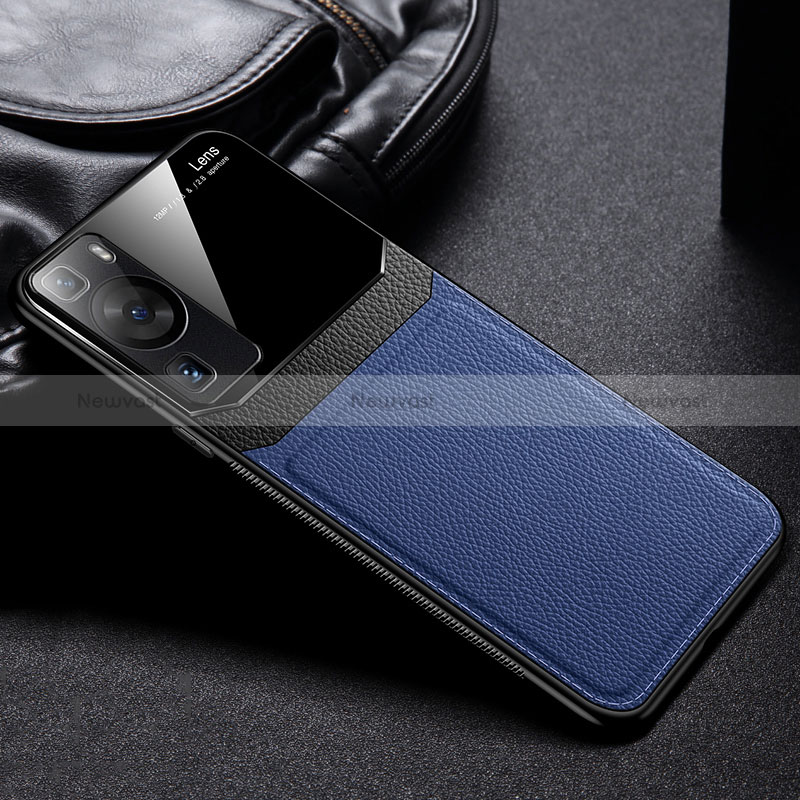 Soft Silicone Gel Leather Snap On Case Cover FL1 for Huawei P60 Blue