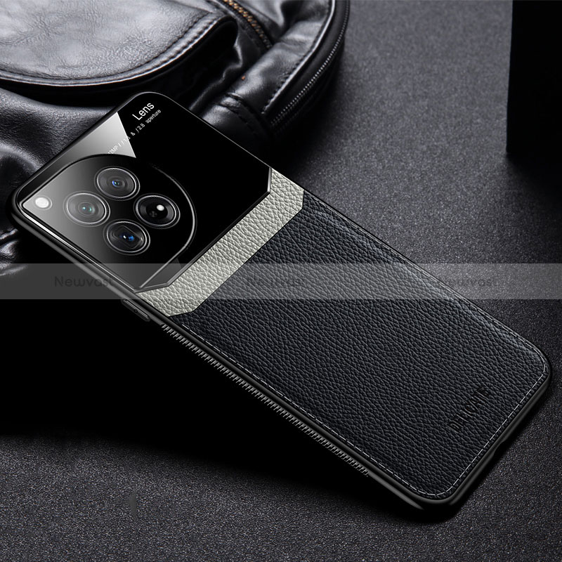 Soft Silicone Gel Leather Snap On Case Cover FL1 for OnePlus 12 5G Black