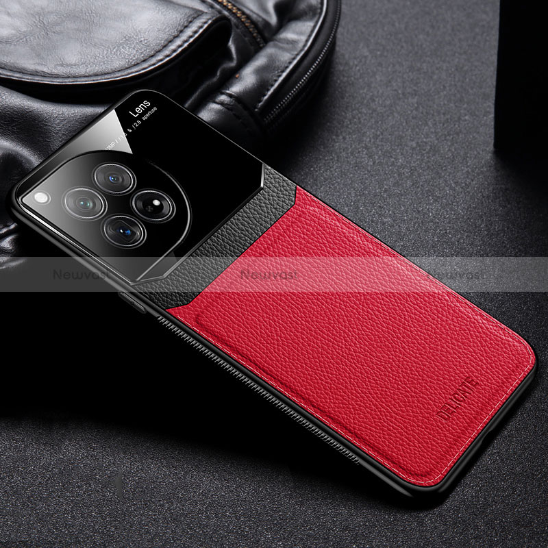 Soft Silicone Gel Leather Snap On Case Cover FL1 for OnePlus 12R 5G Red