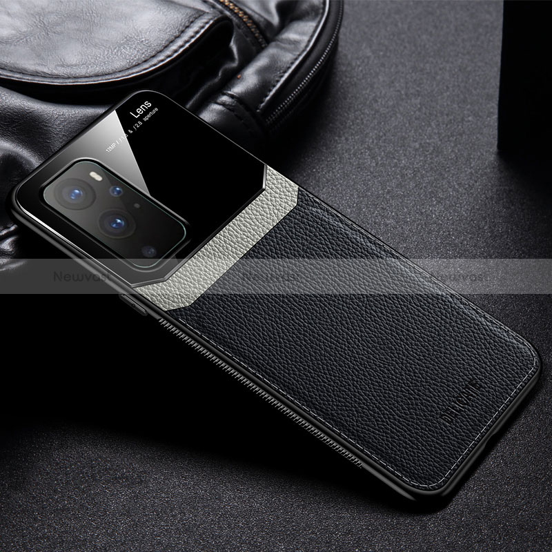 Soft Silicone Gel Leather Snap On Case Cover FL1 for OnePlus 9 Pro 5G Black