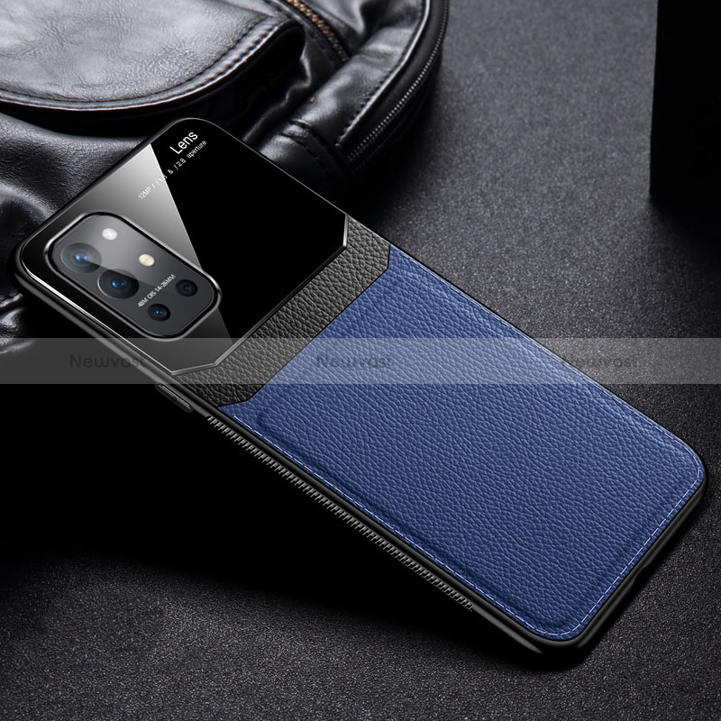 Soft Silicone Gel Leather Snap On Case Cover FL1 for OnePlus 9R 5G Blue