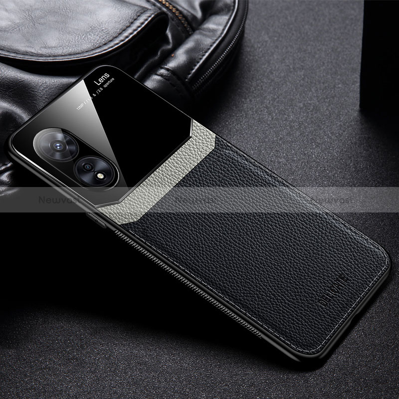 Soft Silicone Gel Leather Snap On Case Cover FL1 for Oppo A1 Pro 5G Black