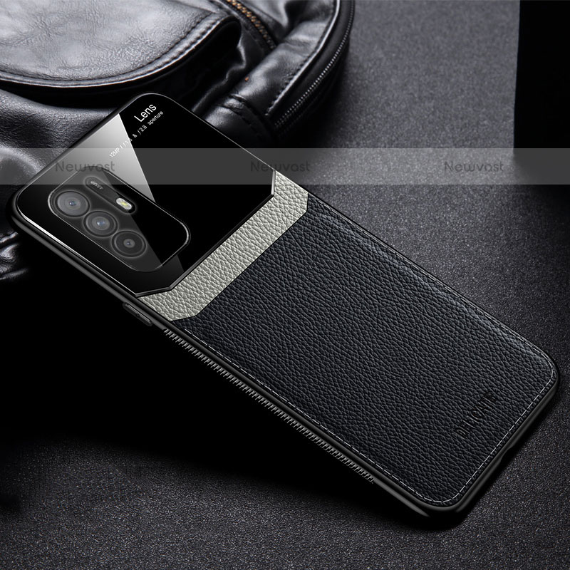 Soft Silicone Gel Leather Snap On Case Cover FL1 for Oppo A95 5G Black