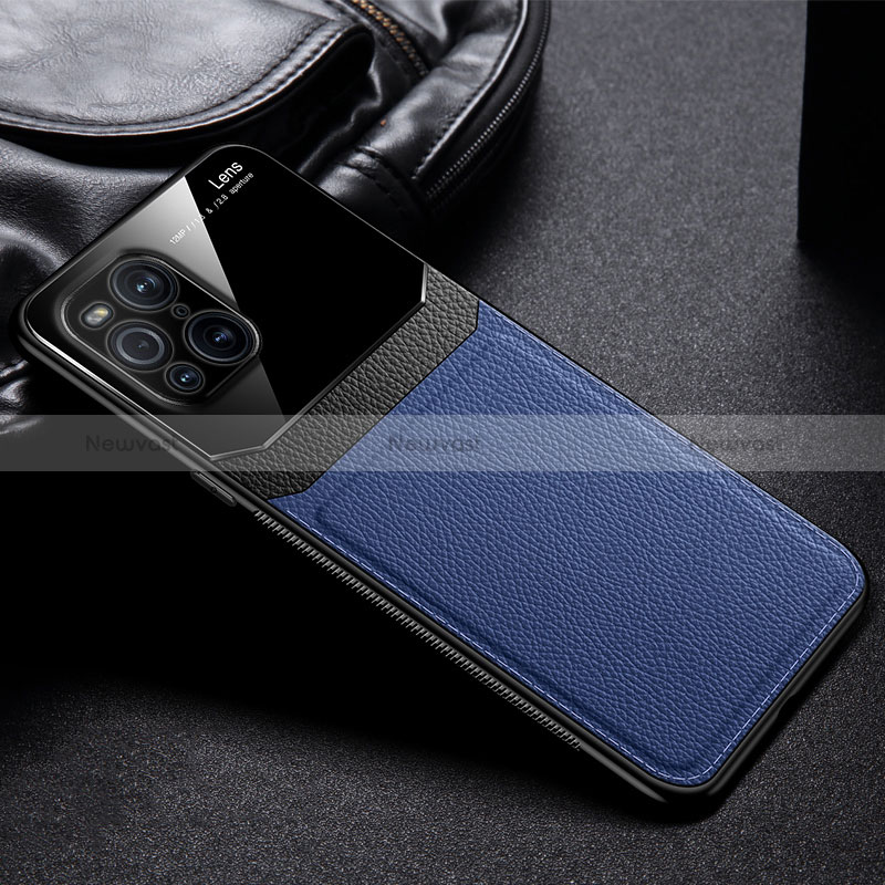 Soft Silicone Gel Leather Snap On Case Cover FL1 for Oppo Find X3 5G Blue