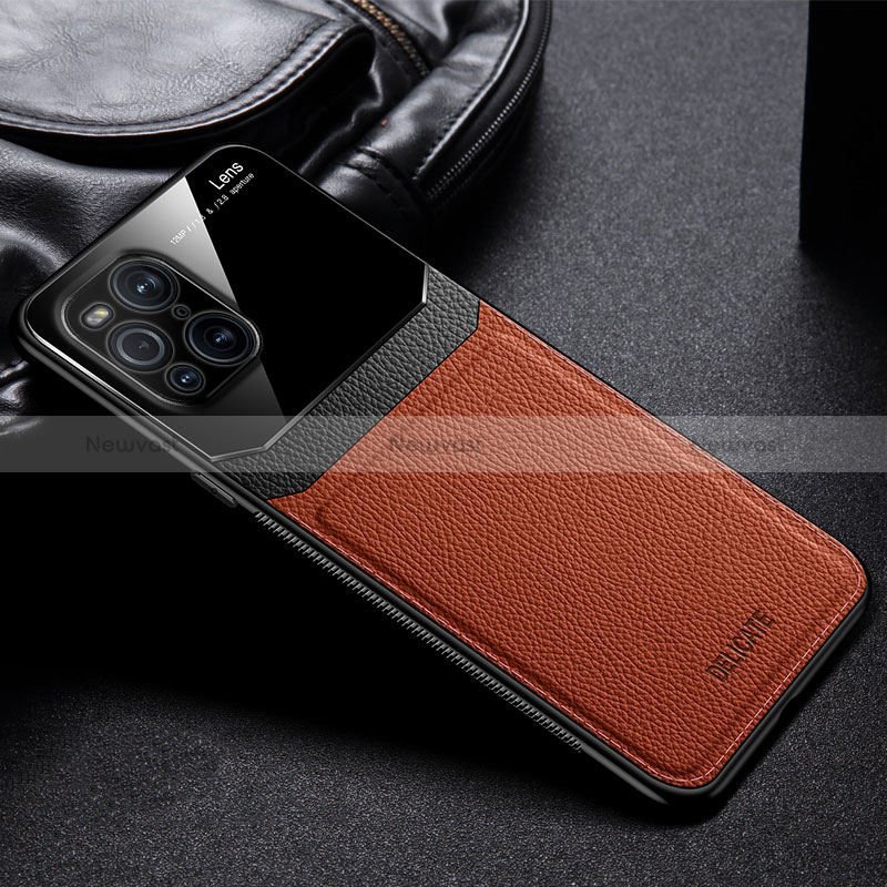 Soft Silicone Gel Leather Snap On Case Cover FL1 for Oppo Find X3 5G Brown