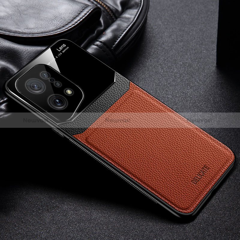 Soft Silicone Gel Leather Snap On Case Cover FL1 for Oppo Find X5 5G Brown