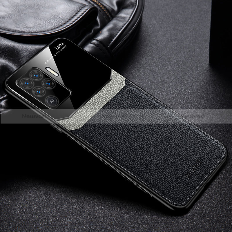 Soft Silicone Gel Leather Snap On Case Cover FL1 for Oppo Reno5 F Black