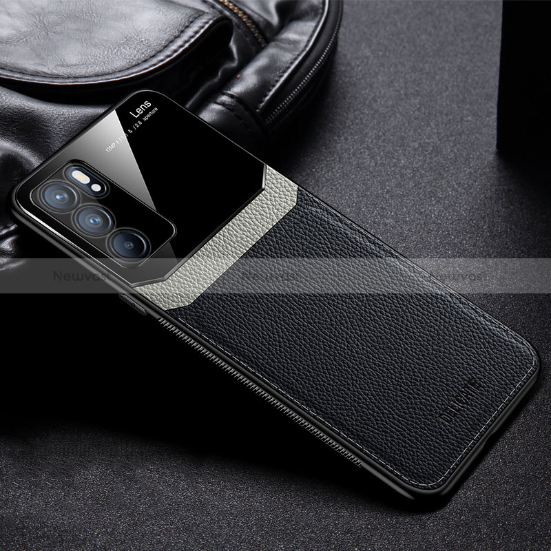 Soft Silicone Gel Leather Snap On Case Cover FL1 for Oppo Reno6 5G Black