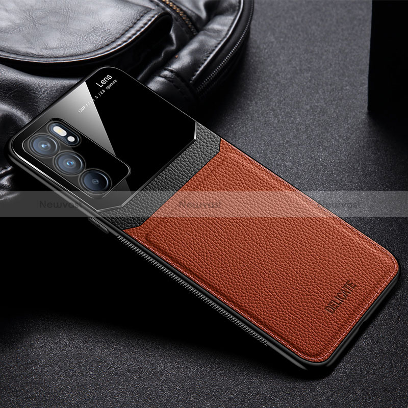 Soft Silicone Gel Leather Snap On Case Cover FL1 for Oppo Reno6 5G Brown
