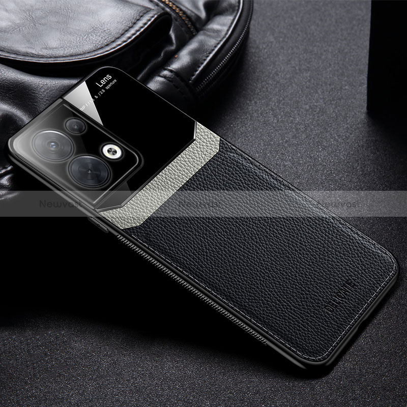 Soft Silicone Gel Leather Snap On Case Cover FL1 for Oppo Reno9 Pro 5G Black