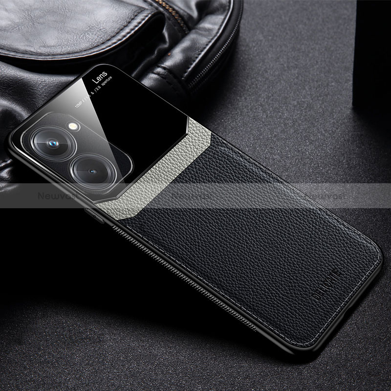 Soft Silicone Gel Leather Snap On Case Cover FL1 for Realme 10 Pro 5G Black