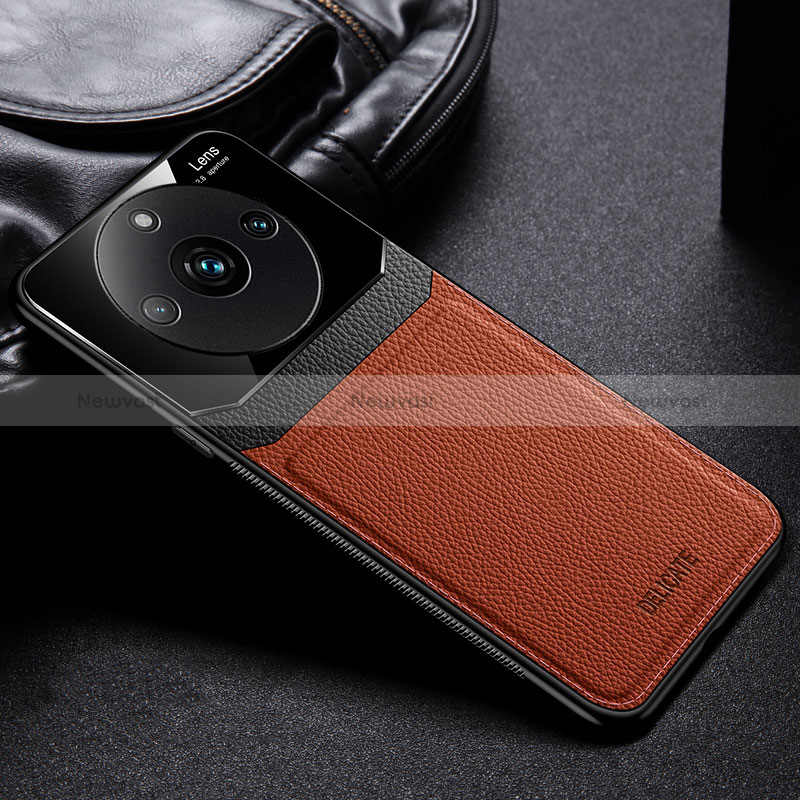 Soft Silicone Gel Leather Snap On Case Cover FL1 for Realme 11 Pro 5G Brown