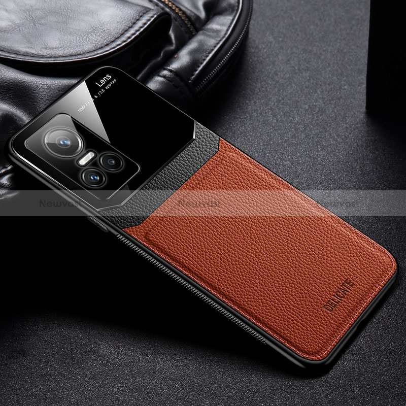 Soft Silicone Gel Leather Snap On Case Cover FL1 for Realme GT Neo3 5G Brown