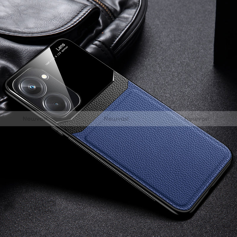 Soft Silicone Gel Leather Snap On Case Cover FL1 for Realme Q5x 5G Blue