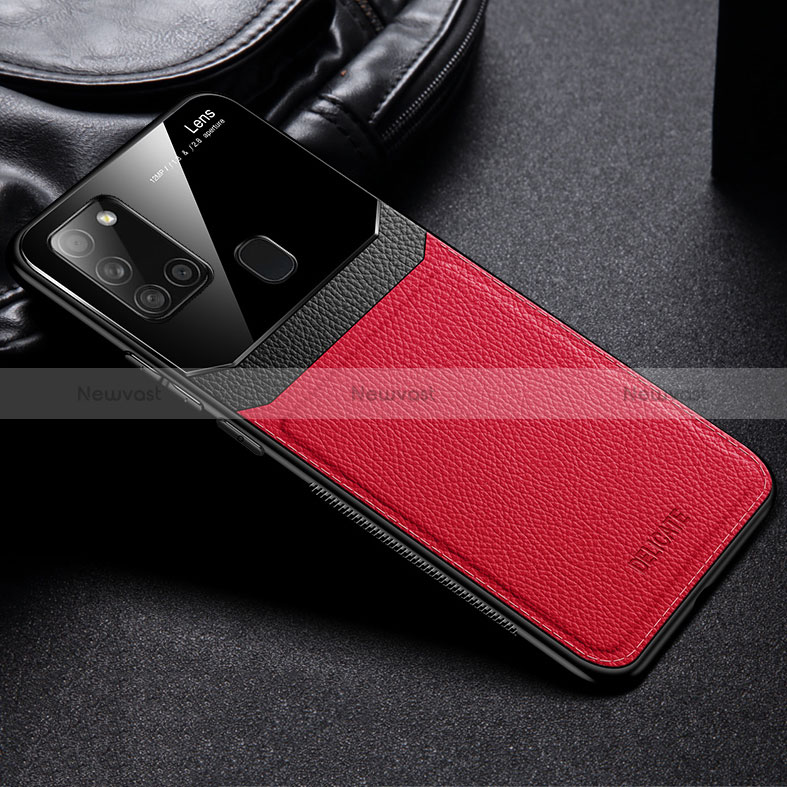 Soft Silicone Gel Leather Snap On Case Cover FL1 for Samsung Galaxy A21s Red