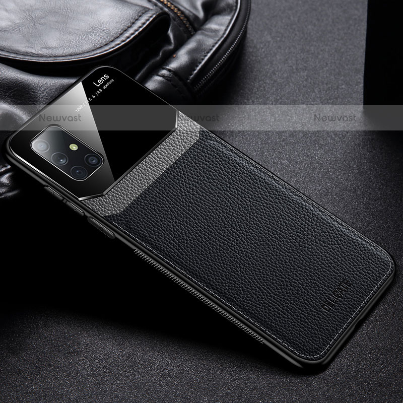 Soft Silicone Gel Leather Snap On Case Cover FL1 for Samsung Galaxy A51 4G Black