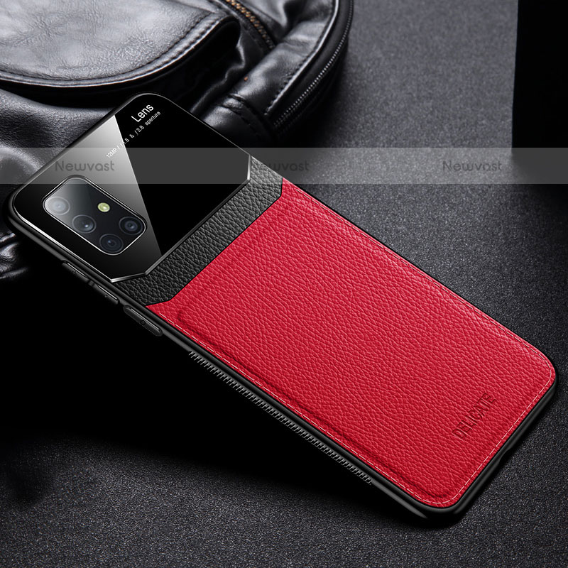 Soft Silicone Gel Leather Snap On Case Cover FL1 for Samsung Galaxy A51 4G Red