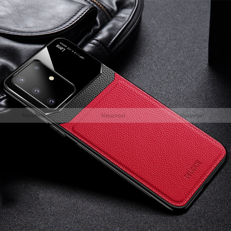 Soft Silicone Gel Leather Snap On Case Cover FL1 for Samsung Galaxy A81 Red