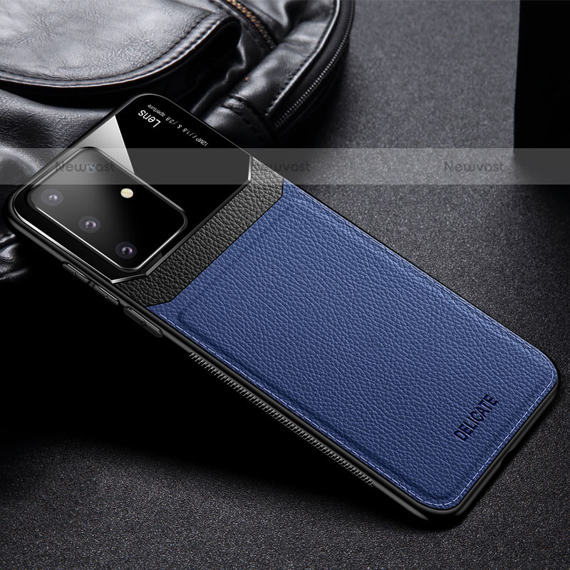 Soft Silicone Gel Leather Snap On Case Cover FL1 for Samsung Galaxy A91 Blue