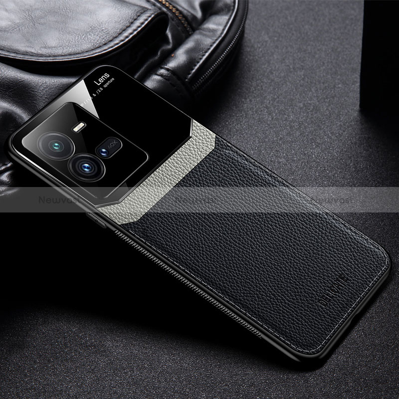 Soft Silicone Gel Leather Snap On Case Cover FL1 for Vivo iQOO 10 Pro 5G Black