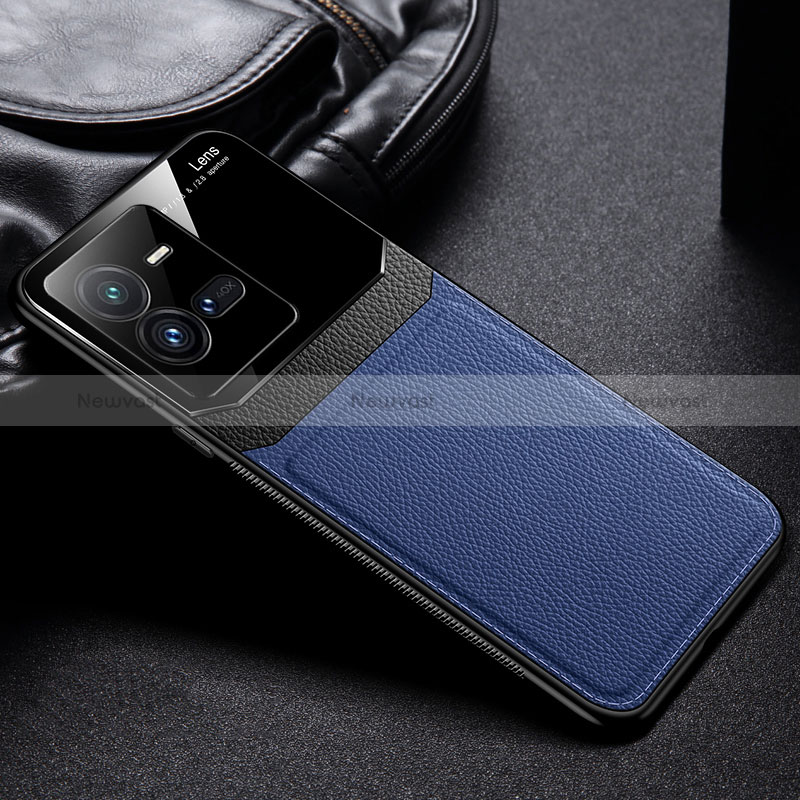 Soft Silicone Gel Leather Snap On Case Cover FL1 for Vivo iQOO 10 Pro 5G Blue