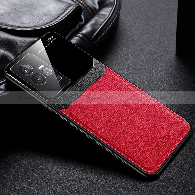 Soft Silicone Gel Leather Snap On Case Cover FL1 for Vivo iQOO 11 5G Red