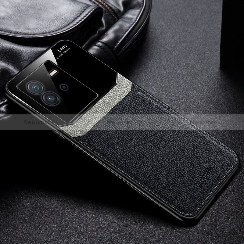 Soft Silicone Gel Leather Snap On Case Cover FL1 for Vivo iQOO Neo6 5G Black