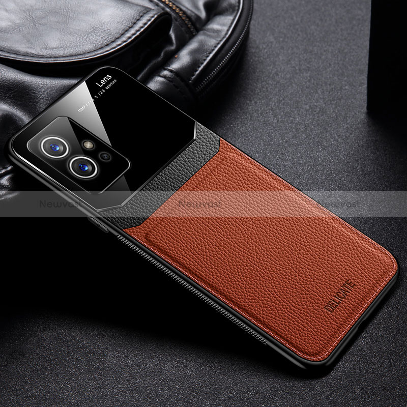 Soft Silicone Gel Leather Snap On Case Cover FL1 for Vivo iQOO Z6 5G Brown