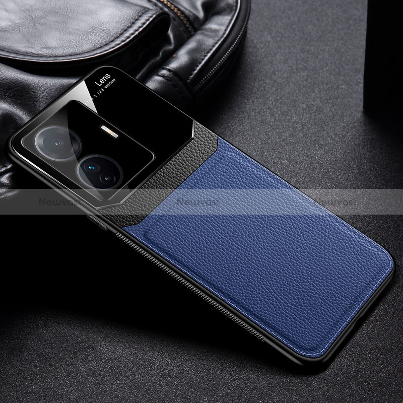 Soft Silicone Gel Leather Snap On Case Cover FL1 for Vivo T1 Pro 5G Blue