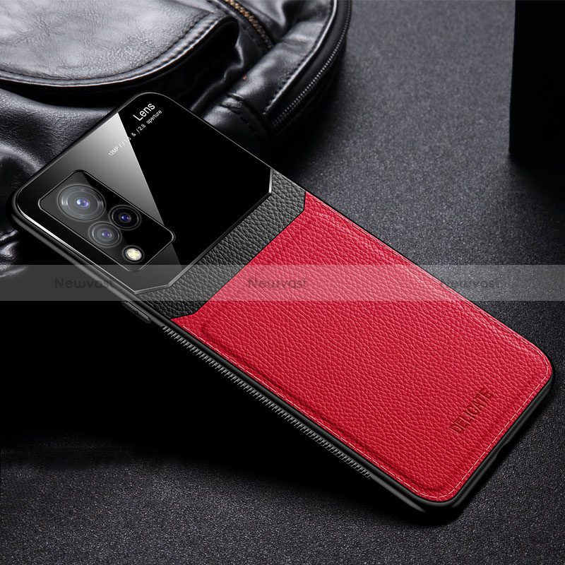 Soft Silicone Gel Leather Snap On Case Cover FL1 for Vivo V21 5G Red