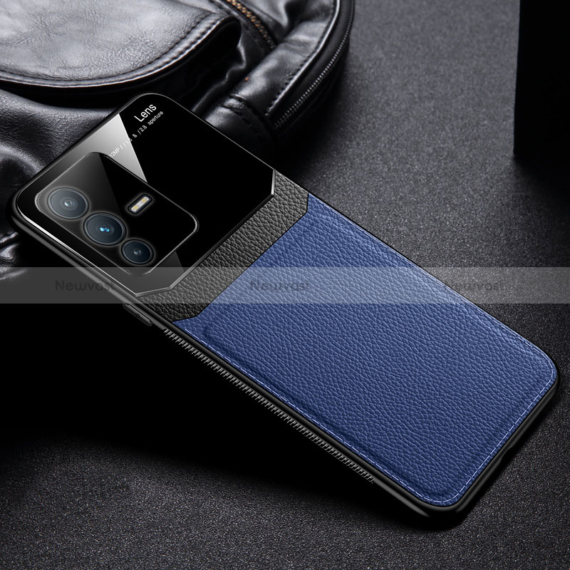 Soft Silicone Gel Leather Snap On Case Cover FL1 for Vivo V23 5G Blue