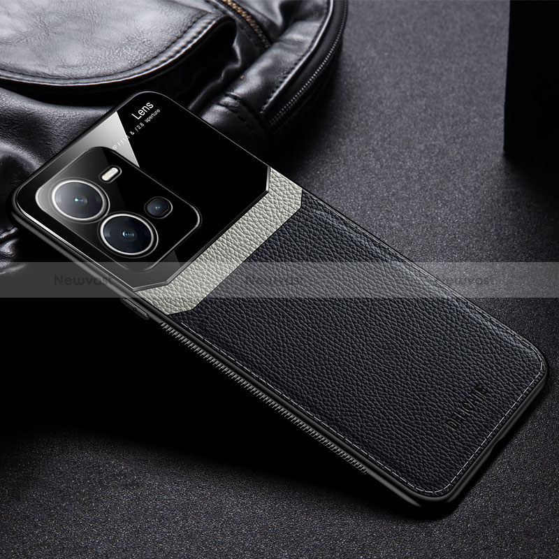 Soft Silicone Gel Leather Snap On Case Cover FL1 for Vivo V25e Black