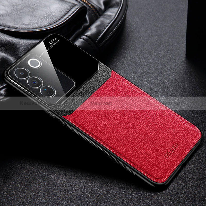 Soft Silicone Gel Leather Snap On Case Cover FL1 for Vivo V27e 5G Red