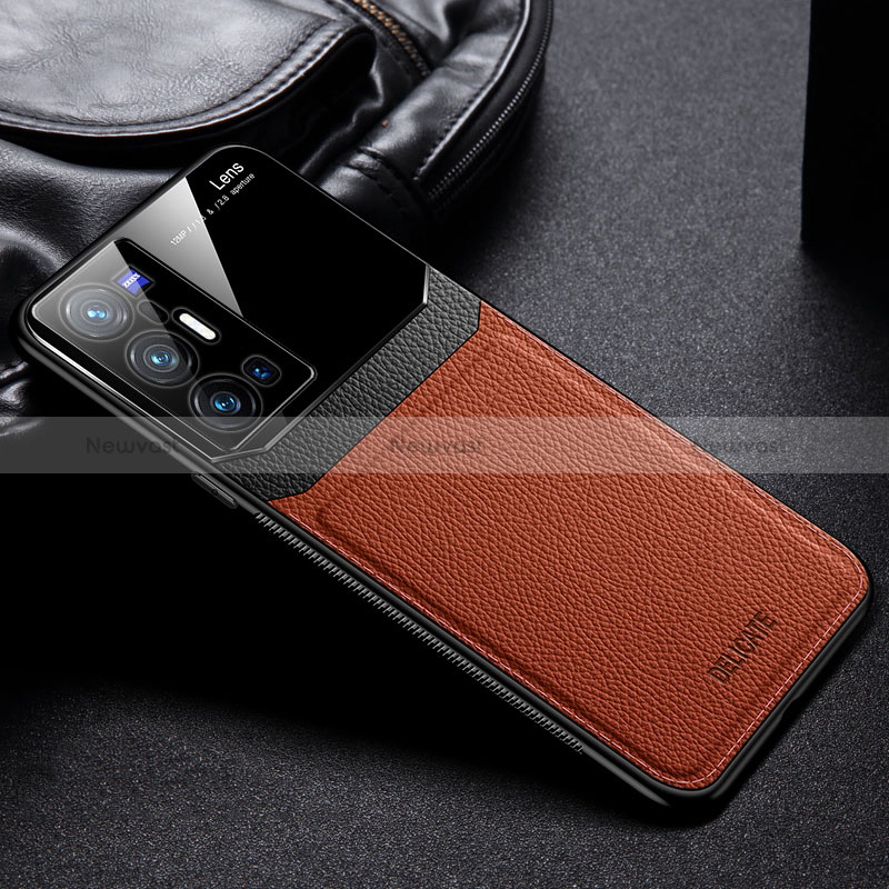Soft Silicone Gel Leather Snap On Case Cover FL1 for Vivo X70 Pro+ Plus 5G Brown