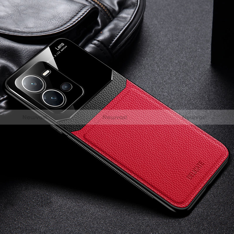 Soft Silicone Gel Leather Snap On Case Cover FL1 for Vivo X80 Lite 5G Red