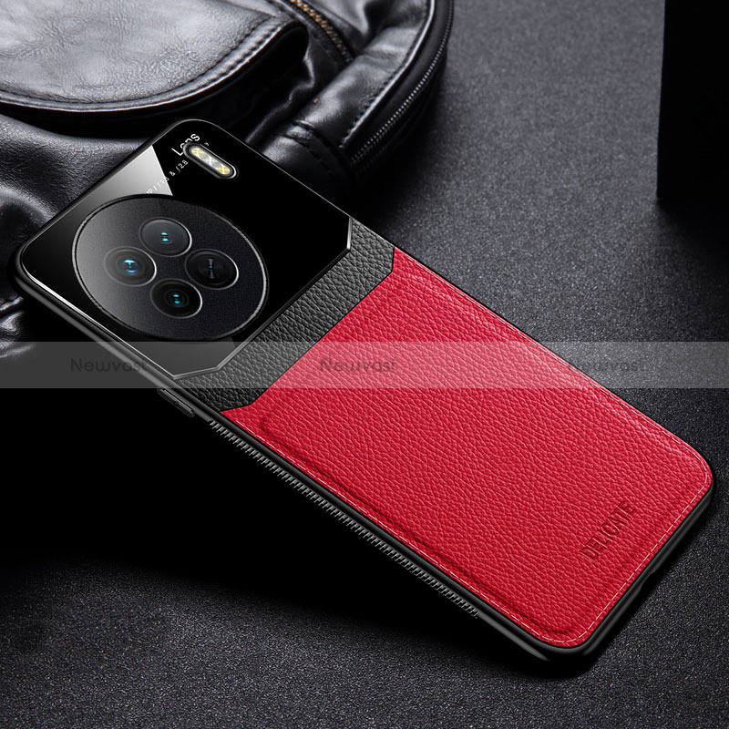 Soft Silicone Gel Leather Snap On Case Cover FL1 for Vivo X90 5G Red