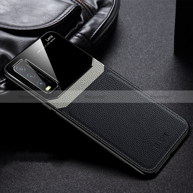 Soft Silicone Gel Leather Snap On Case Cover FL1 for Vivo Y11s Black