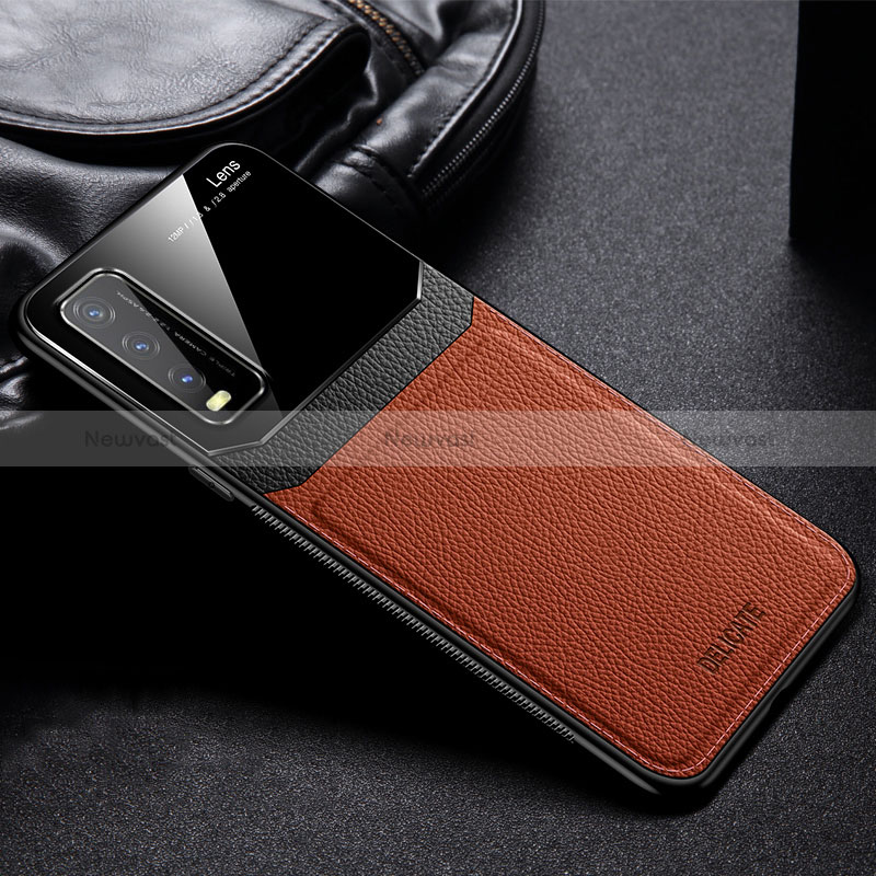 Soft Silicone Gel Leather Snap On Case Cover FL1 for Vivo Y12A Brown