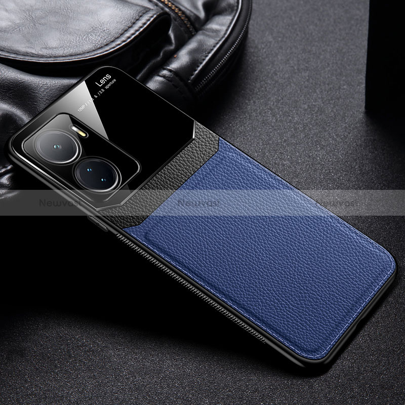 Soft Silicone Gel Leather Snap On Case Cover FL1 for Vivo Y16 Blue