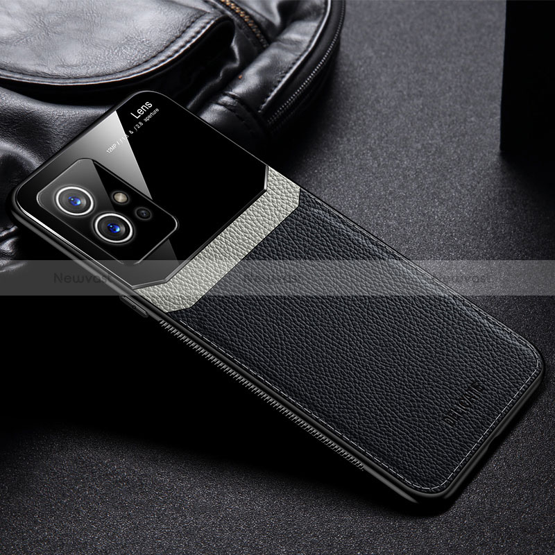 Soft Silicone Gel Leather Snap On Case Cover FL1 for Vivo Y55s 5G Black